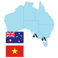 Graphic showing Australian map shape with Australian and Vietnamese flags overlay